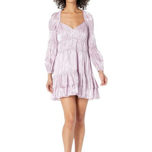 Cinq a Sept Tammy Ruffle Long Sleeve Mini Dress Tiered Shimmer Pale Iris NEW  8